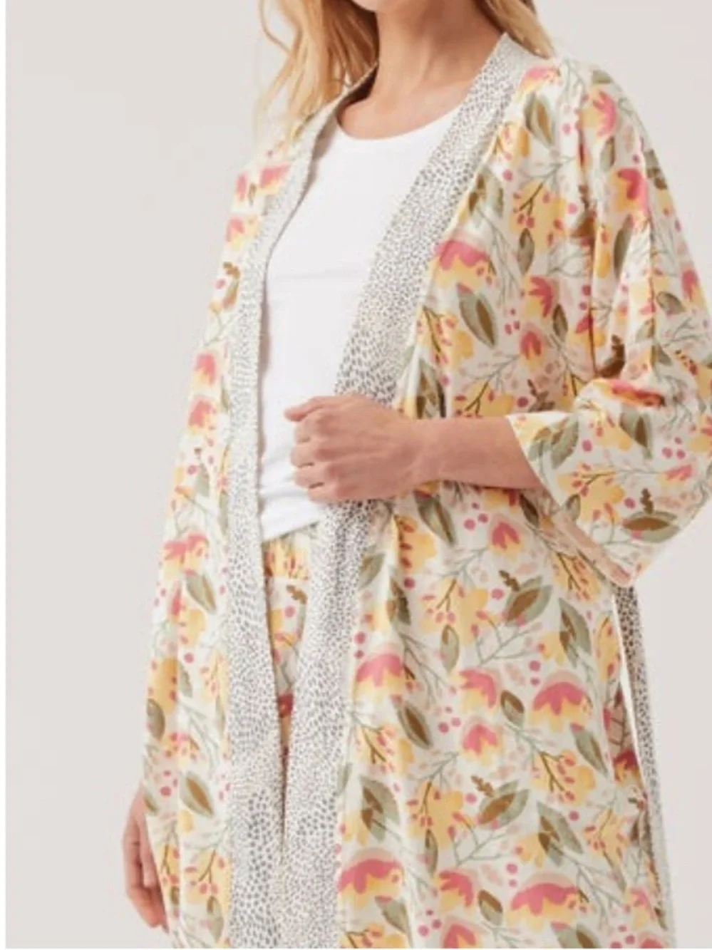 Pact Organic Staycation Robe Kimono Small Pajama Lounge Pockets Granola Minimal